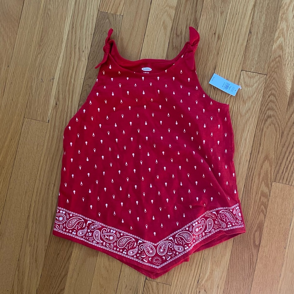 Old Navy Tank Top 4th of July soft Bandana look red Paisley Girls NWT